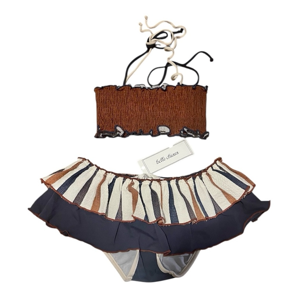 Chic Brown and Navy Two-Piece Swim Suit
